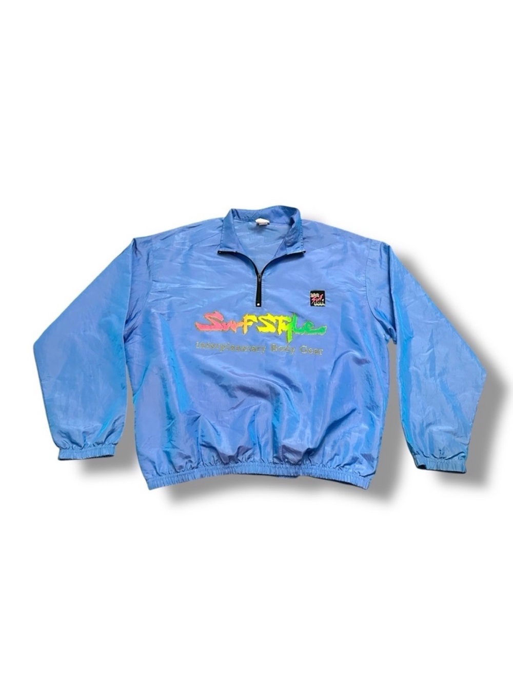 Vintage 90s Surf Style Blue Iridescent Windbreaker Jacket Quarter Zip One Size